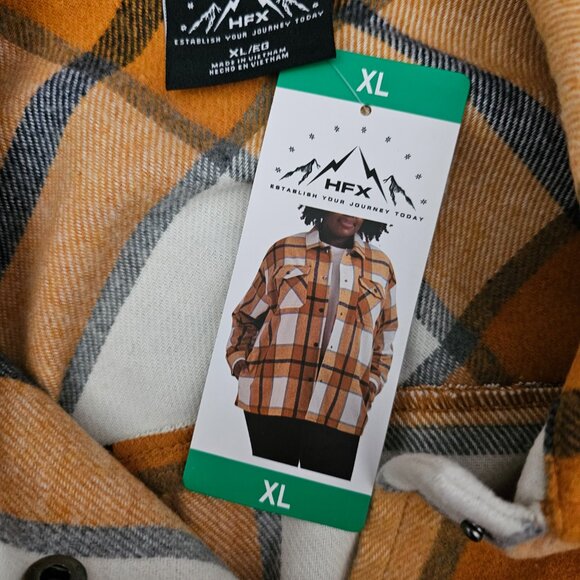 HFX Plaid Flannel Oversized Shacket Front Snap Shirt Jacket New Womens Yellow XL - Picture 12 of 13